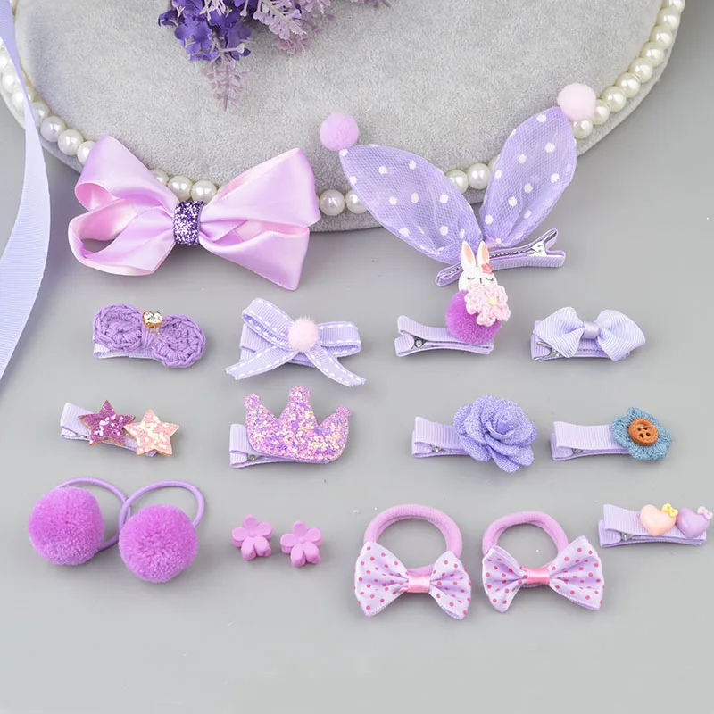 18 pieces set purple 1 комплект цветок Дети Детские аксессуары заколки младенец, ткань лук цветок Головные уборы заколки для волос головной убор A7 - Цвет: 18 pieces set purple