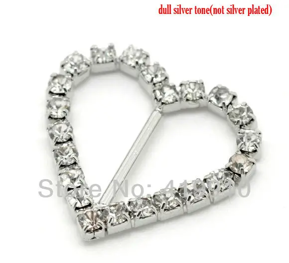 

Free shipping- 20PCs Silver Tone Heart Wedding Invitation Rhinestone Ribbon Heart Slider Buckles 27x26mm M00424