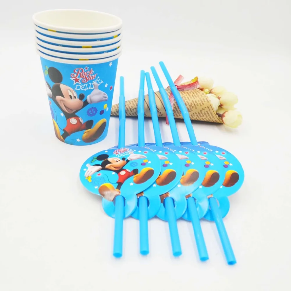 20 шт./компл. Микки Мышь соломинки/чашки KidsBirthday украшения для праздника вечерние принадлежности для мальчиков/девочек с Микки Маусом Мышь