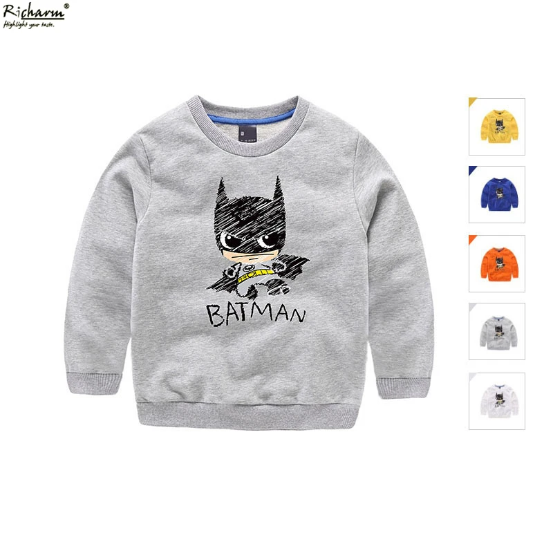 Детская футболка с рисунком Бэтмен для мальчиков осень модная хлопковая длинным