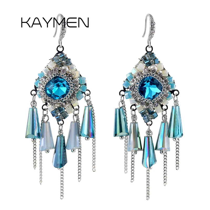 KAYMEN 2018 Новое поступление кристаллы богемные серьги с кисточками для женщин Лидер