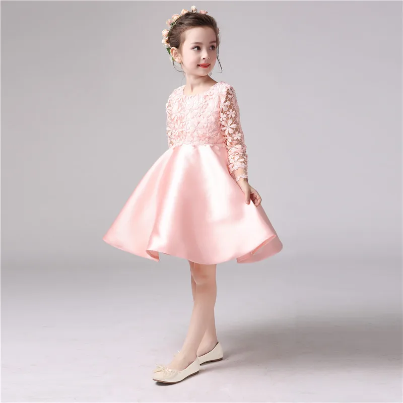 Girls Elegant Wedding Pink Dress Lace Trimmed Embroidered Western Children Holiday Party Princess Clothes Wholesale | Детская одежда и