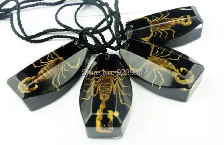 Ожерелье из черной смолы с образцом настоящего золотого скорпиона 10 шт.|necklace