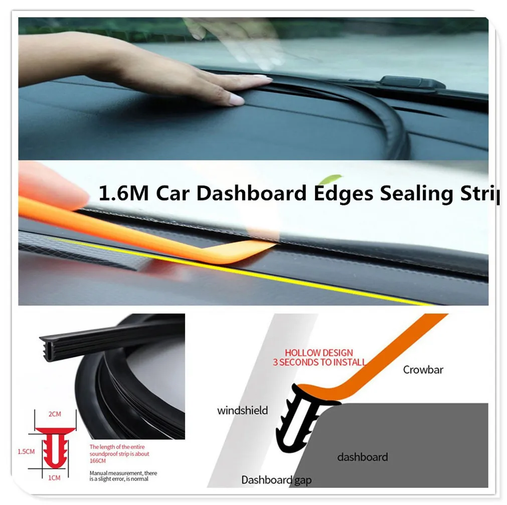 

U Type 1.6M Car Dashboard Edges Strip Windshield Gap Sealing Rubber Strips for Renault Initiale Fluence Alpine Wind R-Space