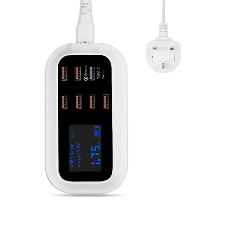 Великобритания INGMAYA 8 портов USB зарядное устройство 8A светодиодный дисплей Быстрая зарядка 3,0 Тип C Быстрая зарядка для iPhone iPad samsung huawei Xiaomi адаптер переменного тока - Тип штекера: Великобритания