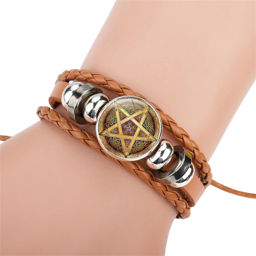 Женские кожаные браслеты шармы оккультные перевернутые звезды знак пентаграммы
