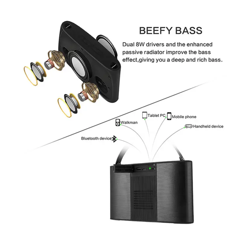 Съемная портативная беспроводная bluetooth колонка с ручкой из искусственной кожи 20