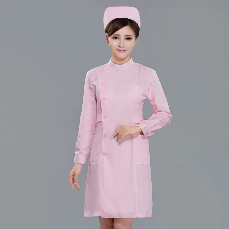 Pink Long Sleeve Настоящая униформа, Женская медицинская униформа, платье медсестры, женское стильное пальто, короткий рукав, летняя аптека, доктор - Цвет: Pink Long Sleeve