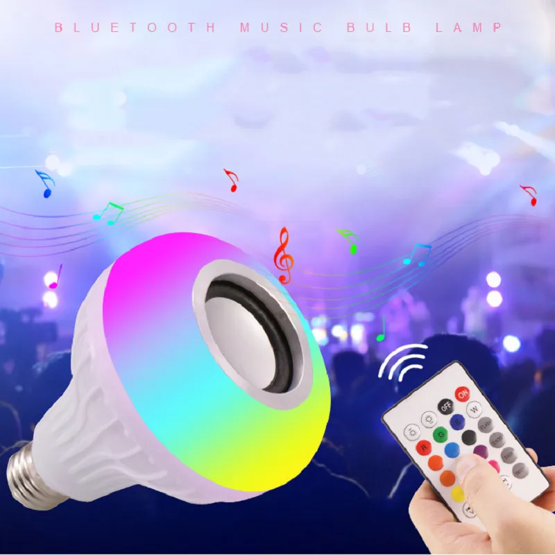 RGB remote control Светодиодная музыкальная лампа с Bluetooth динамиком E27 RGB Изменение Цвета Умный светодиодный 12 Вт беспроводной динамик s с пультом дистанционного управления - Испускаемый цвет: RGB remote control