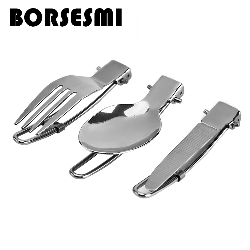 

2018 Stainless steel pocket knife scoop fork multi-function camping cutlery 3 in 1 folding picnic tableware silvertableware
