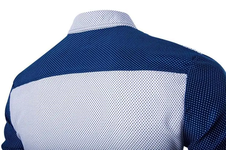 2017 Лидер продаж Мужская Мода волновой точки синий и белый шить рубашка с длинными