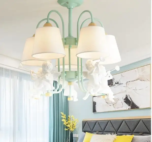 Светодиодная люстра в виде ангелов с абажуром из ткани для гостиной белые