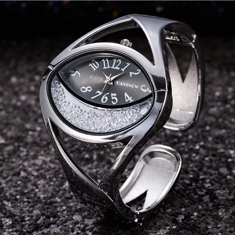 Silver Black Женские часы-браслет, роскошная мода, серебряный браслет, наручные часы, платье, часы для женщин, дизайн, наручные часы, reloj mujer feminino - Цвет: Silver Black