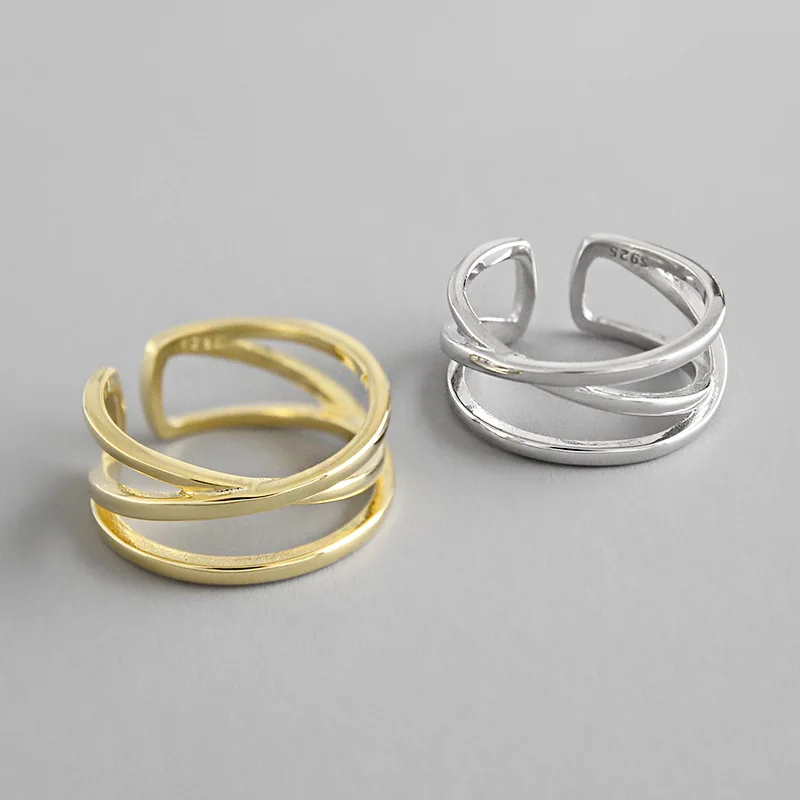 Женское Двухслойное кольцо из серебра 100% пробы регулируемое обручальное с