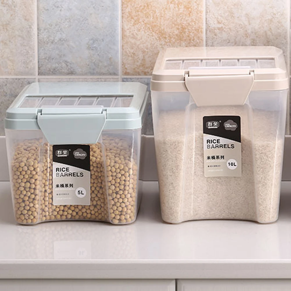 Кухонные бытовые злаки рисовое ведро 10 кг пластиковый рис герметичный ящик для хранения борьбы с вредителями влагостойкий рисовый цилиндр с чашкой