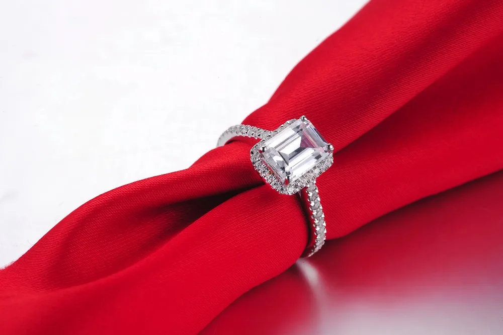 Гарантия 1CT кольцо в форме подушки из стерлингового серебра 18K с покрытием белого