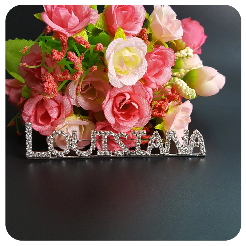 США тема подарок Bling Стразы &quotLOUISANA&quot State Word Pin Хрустальная брошь ювелирные