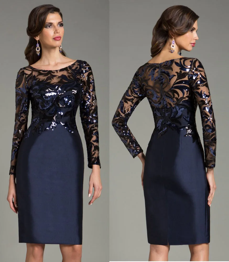 2019 до колена платья для мамы невесты кружевное платье футляр с длинными рукавами