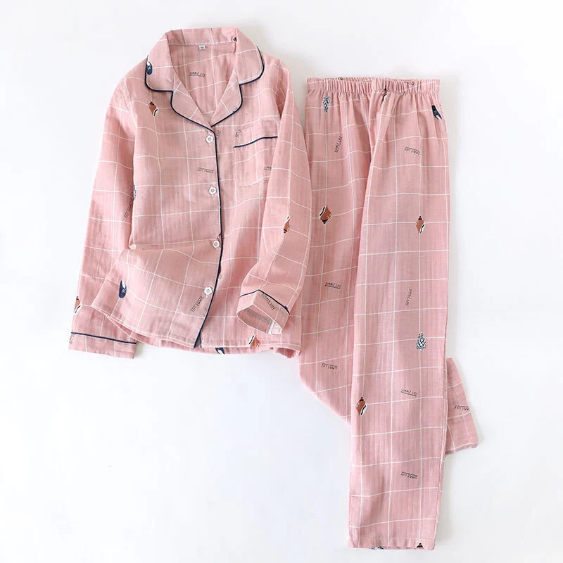 Women-Pink Весенний пижамный комплект из 2 предметов для мужчин и женщин, пижама для пары, домашняя одежда в клетку с отложным воротником, простой стиль, удобная свободная повседневная одежда - Цвет: Women-Pink