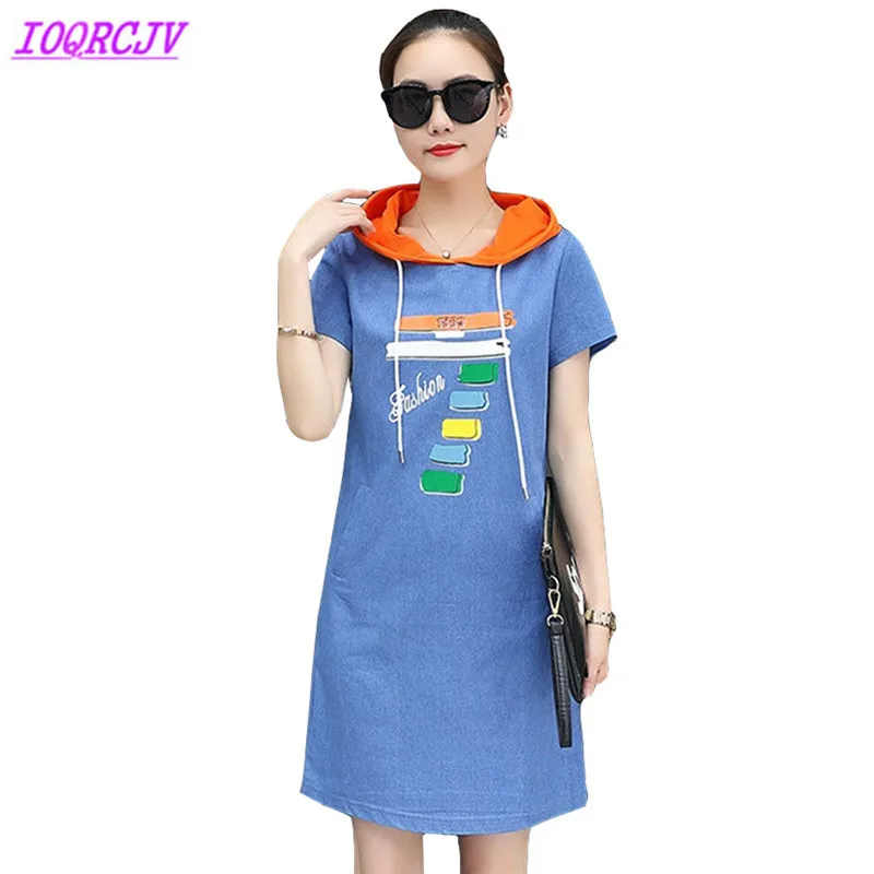 Джинсовое платье для женщин 2018 летнее джинсовое с капюшоном женское
