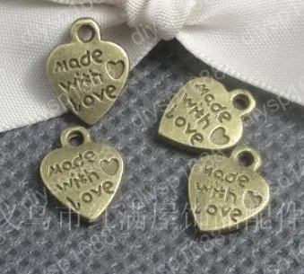 

200pcs/lot Zinc alloy bead Antique Bronze Plated Charms Pendants Fit Jewelry Findings Making 12*10MM love heart Shape JHA1248