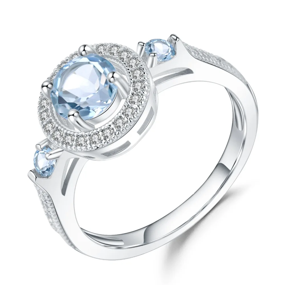 GEM'S BALLET 1.05Ct натуральный круглый Небесно-Голубой топаз драгоценный камень кольцо из чистого 925 пробы серебра обручальные кольца для женщин хорошее ювелирное изделие