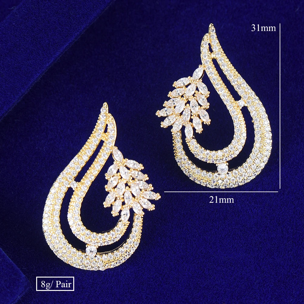 GODKI 31mm Trendy Luxury Waterdrop Stud Earring with Full Micro Cubic Zircon for Women Wedding - 3 Tone, CZ African Dubai Bridal Earring image 6