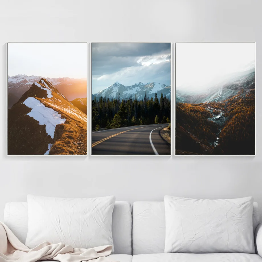 Картина на холсте со льдом горной дорогой сосновым лесом пейзаж скандинавские