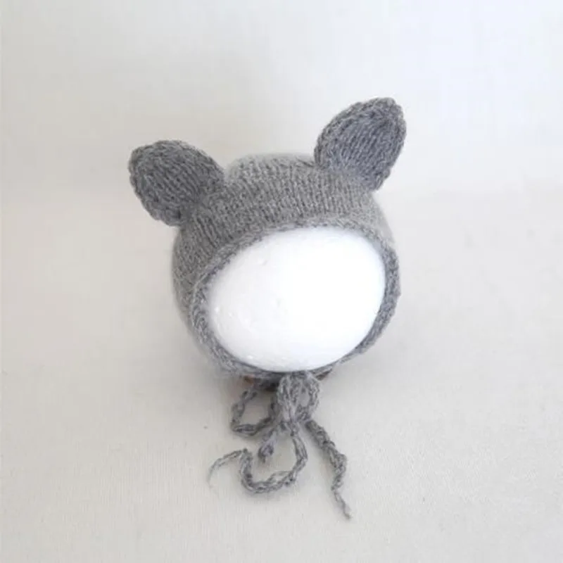 Серый шапочка для новорожденного малыша Подставки фотографий вязаная Fuzzy Тедди