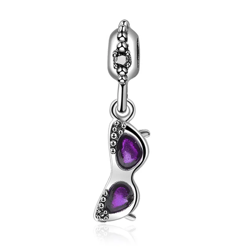 purple glasses Новинка, браслет в форме пищевого торта, очки, ожерелье, Чили, подходит для Пандоры, амулеты, 925,, подвеска из бисера для женщин, сделай сам, хорошее ювелирное изделие - Цвет: purple glasses