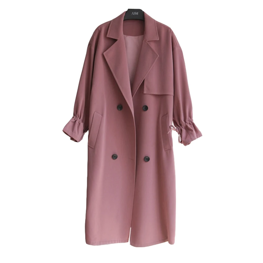 

New Spring Autumn Women Sashes X-Long Trench Pleated Double Breasted Trench Coat OL Long Sleeve Windbreaker Coats Outwears Mw214