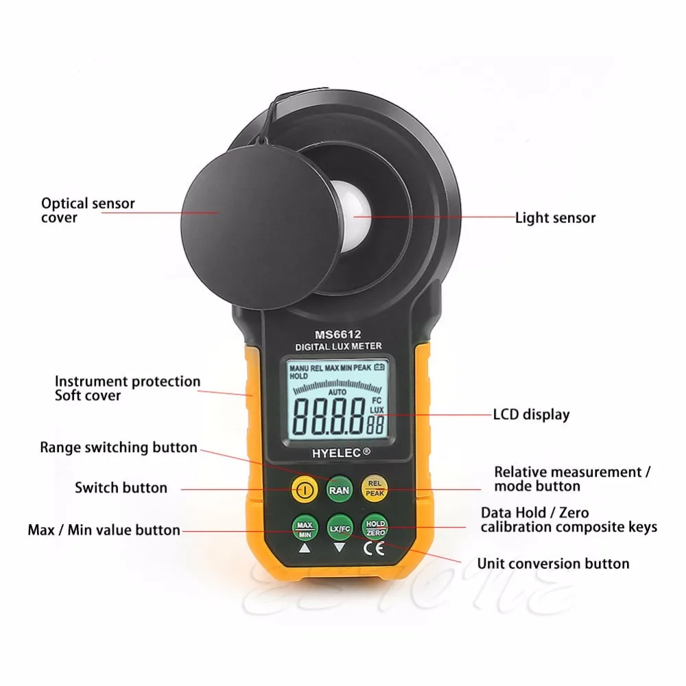Цифровой люкс метр 200000 измеритель освещенности характеристики Автоматический