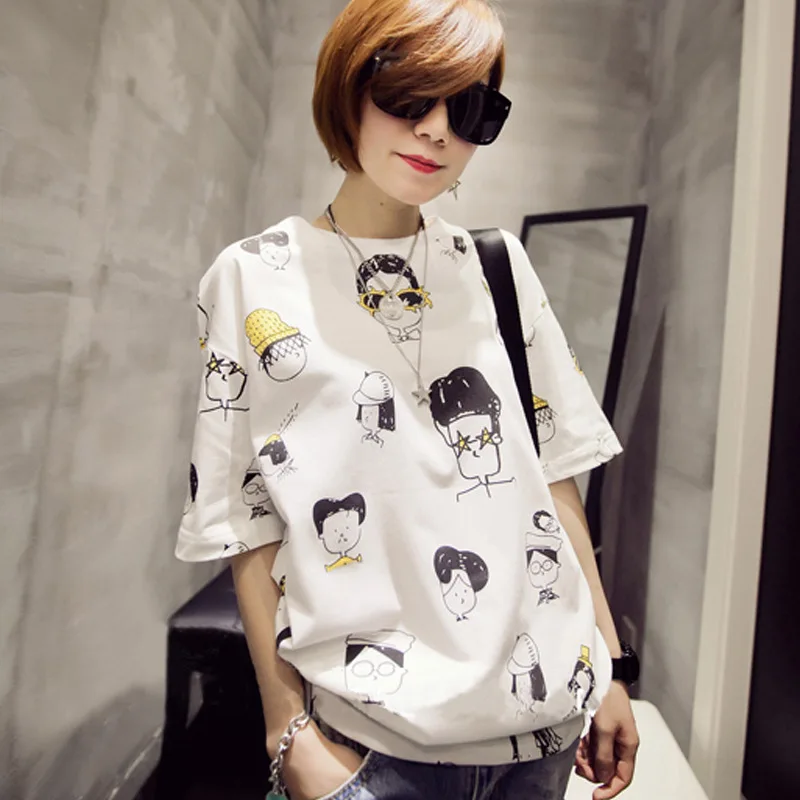 Fashion Korean Style Catton Plus Size T Shirt Kawaii Pure Cartoon Print Women Tops Shirts Harajuku T-shirt Aesthetic Tshirt | Женская