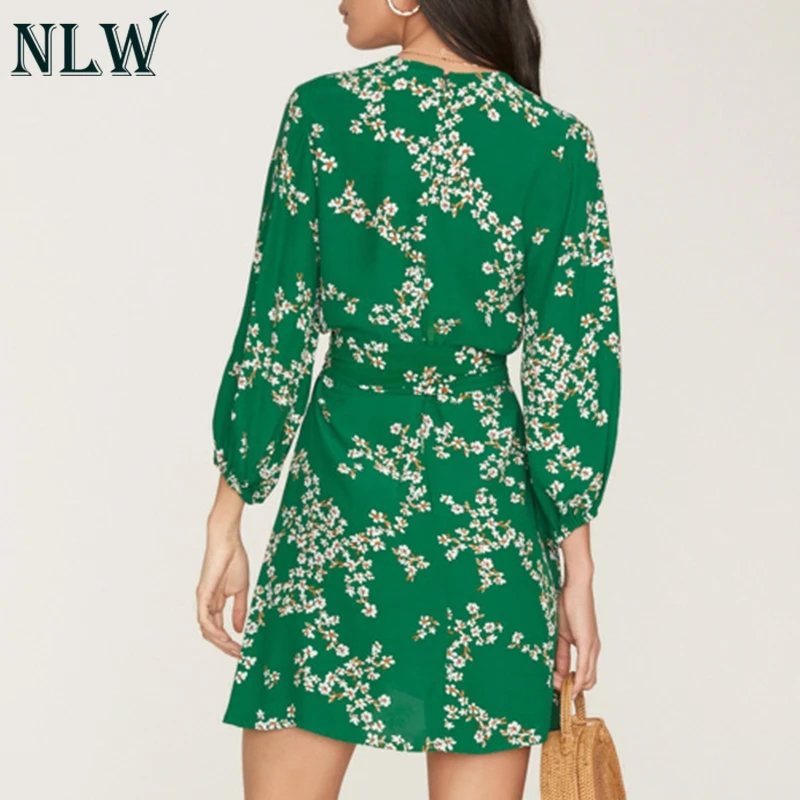 NLW Повседневное с цветочным принтом шифоновые платья Для женщин 2019 новые зеленые