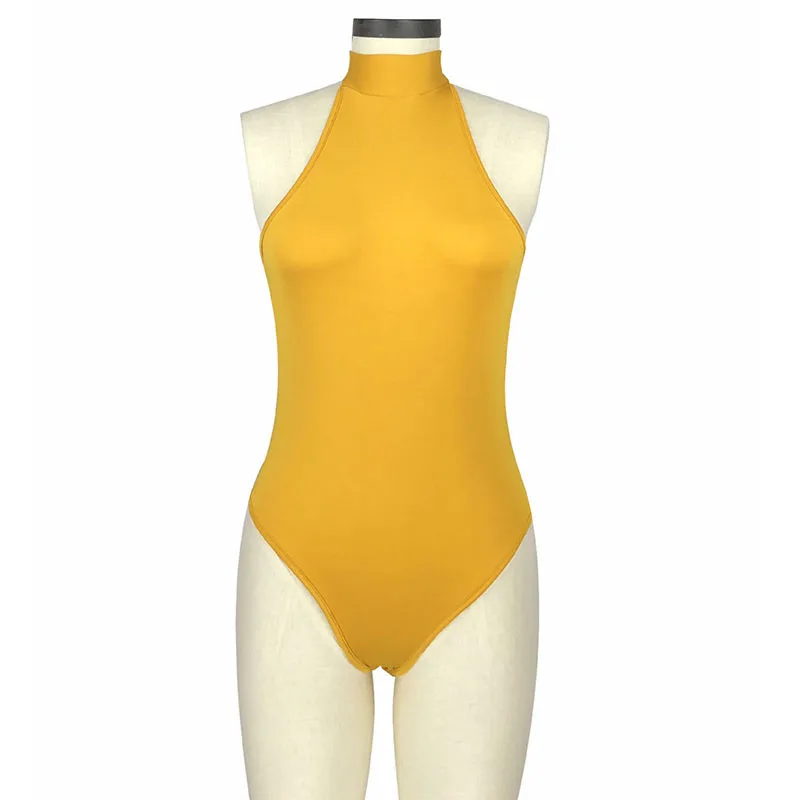 Yellow Bodysuit SEBOWEL женский Холтер летнее Боди без рукавов топы Женский комбинезон с открытой спиной Леди Эластичный лиф костюмы Леотар - Цвет: Yellow Bodysuit