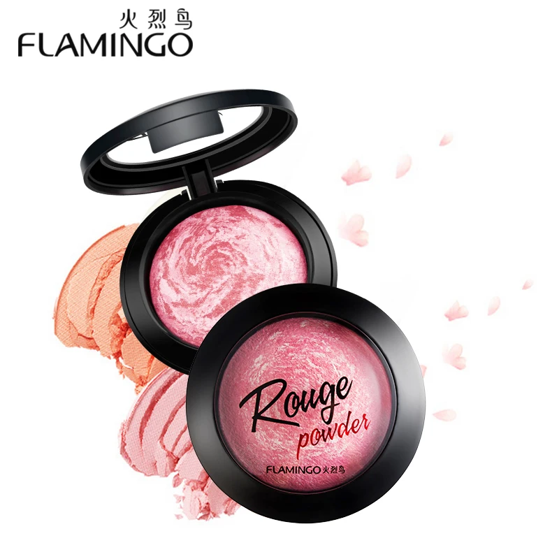 Косметика для красоты лица фирменная Румяна Фламинго с кисточкой зеркальная