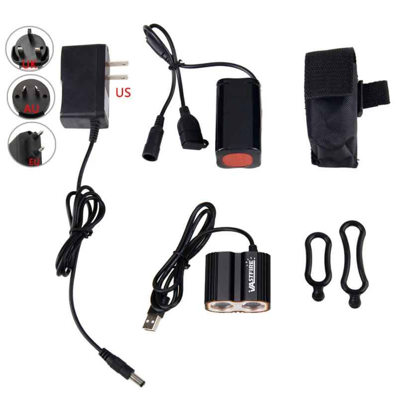 

2 in 1 Bike Light Headlamp 2X XM-L T6 LED Front Bike Headlight USB 5V Bicycle Lamp with Headband and 6400mAh Battery Pack