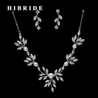 hibride beaudtiful flower clear cubic zirconia jewelry sets women wedding bridal necklace earring set dress accessories n 259