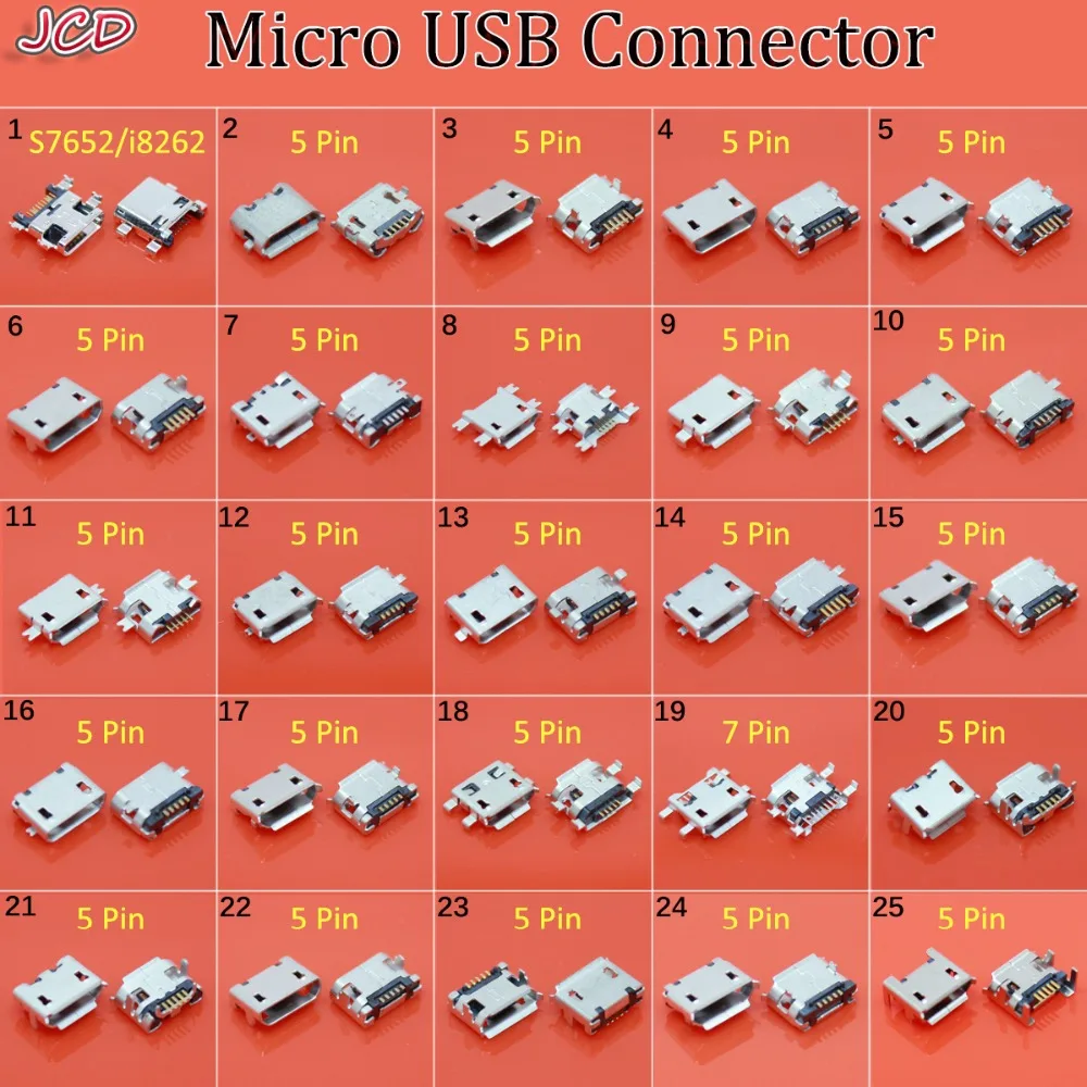 Гнездовой разъем JCD Micro USB B типа Мама 5-контактный для зарядки 7-контактный 11p Jack