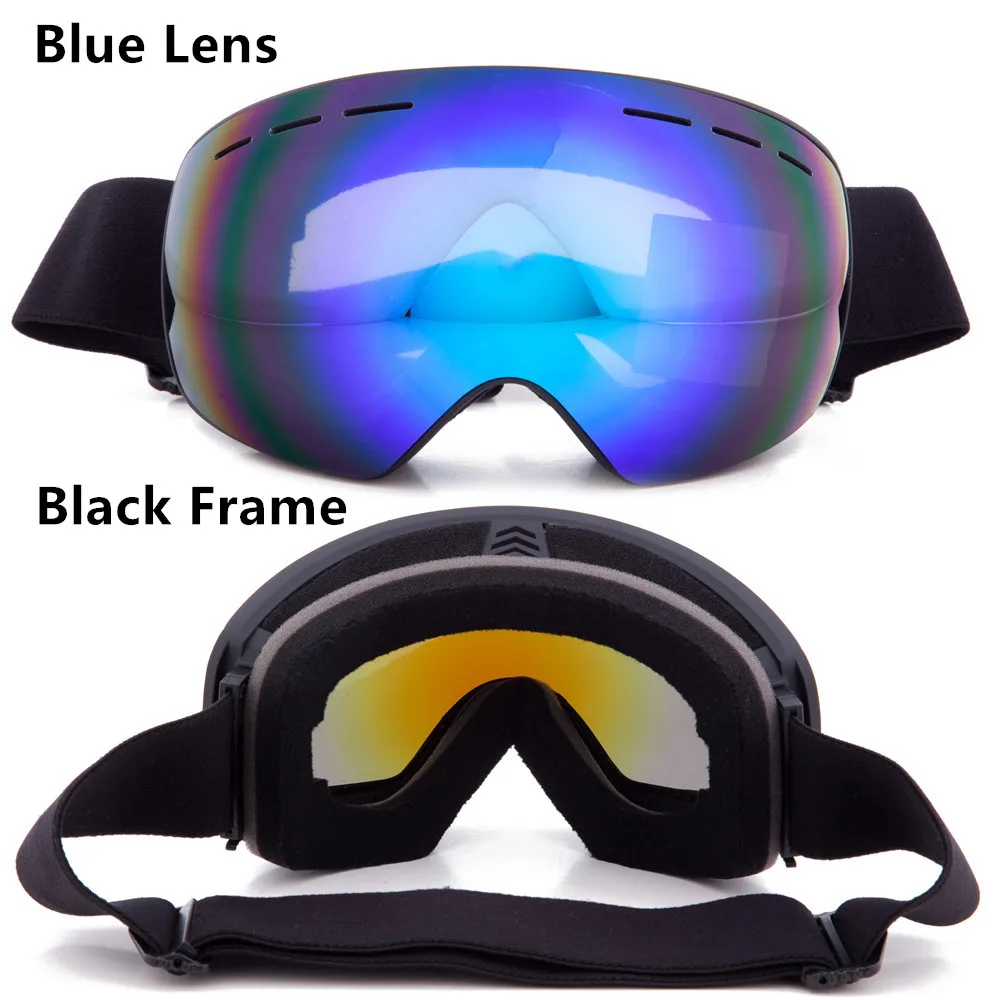 Black Frame Blue Новинка, профессиональные лыжные очки для сноуборда, для мужчин и женщин, двухслойные, противотуманные, лыжные очки, маска для снега, очки для катания на коньках, лыжные очки - Цвет: Black Frame Blue