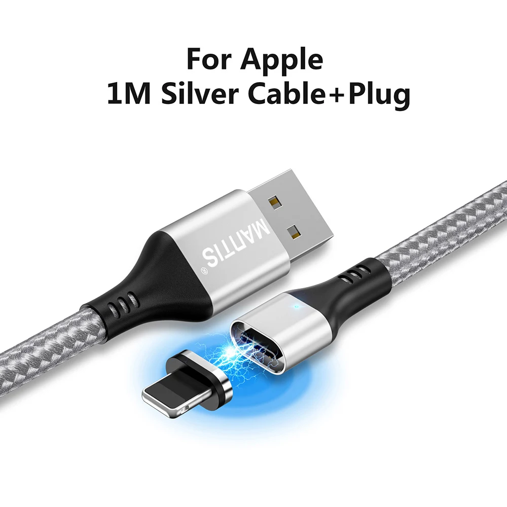 Silver for Apple Магнитный кабель MANTIS 3A Micro usb type-C для iPhone, samsung, Xiaomi, 3 в 1, кабель для быстрой зарядки и передачи данных для мобильных телефонов - Цвет: Silver for Apple