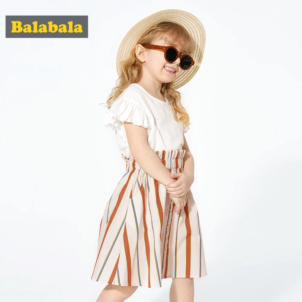 Комплект из 2 предметов для девочек Balabala белая футболка без рукавов + юбка летний