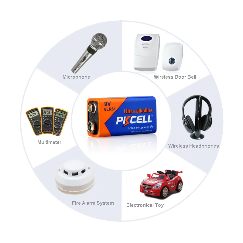 8 шт. щелочная батарея PKCELL 9 В 6LR61 6AM6 1604A MN1604 522 батареи для детектора дыма газовые