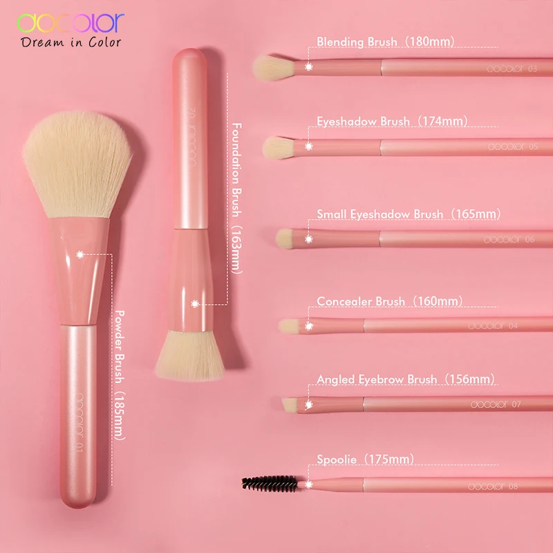 Docolor 8 шт Профессиональные кисти для макияжа Набор с деревянными ручками тени век