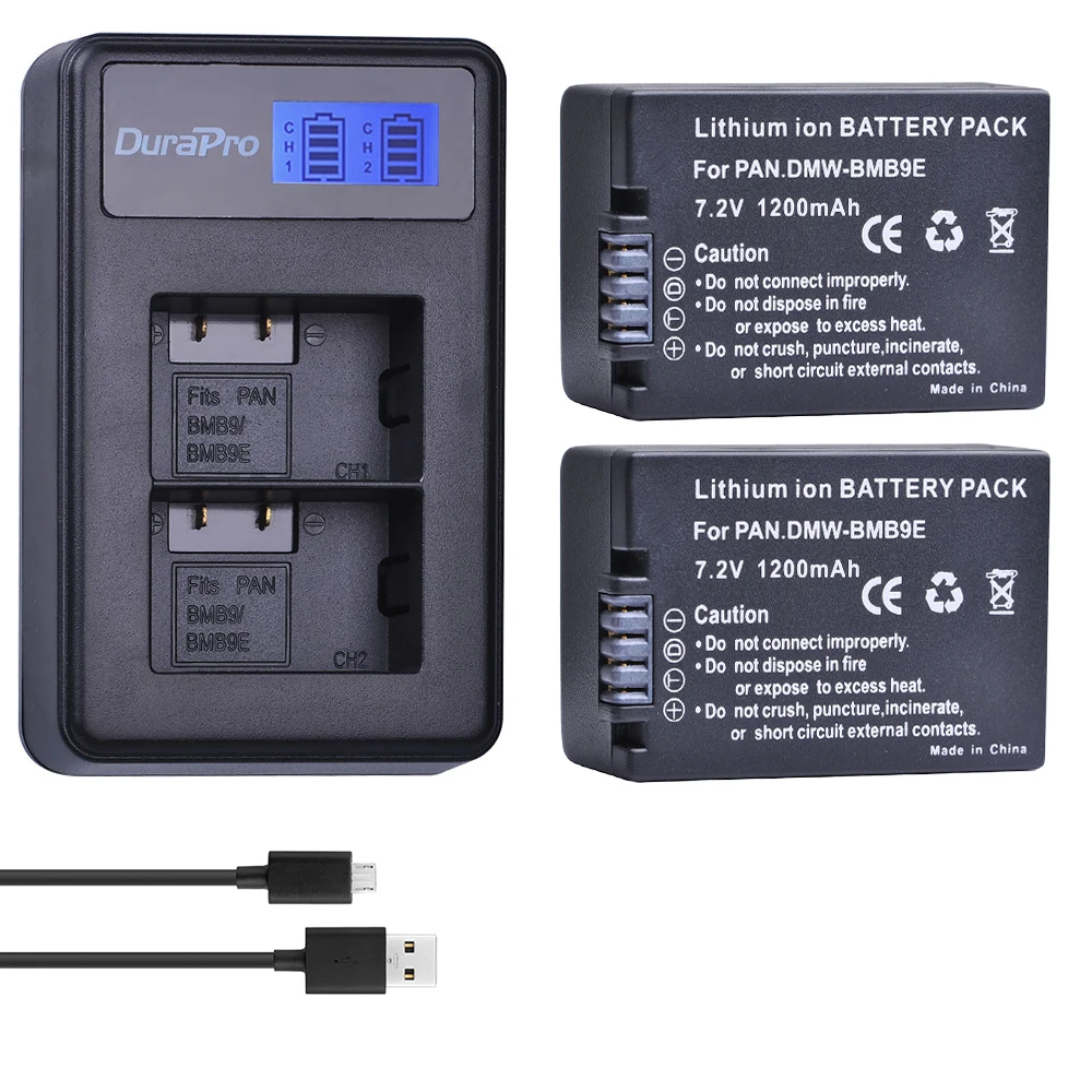 2 шт. DMW-BMB9 DMW-BMB9E DMW BMB9 батарея + LCD двойное зарядное устройство для Panasonic Lumix DMC FZ40K FZ45K