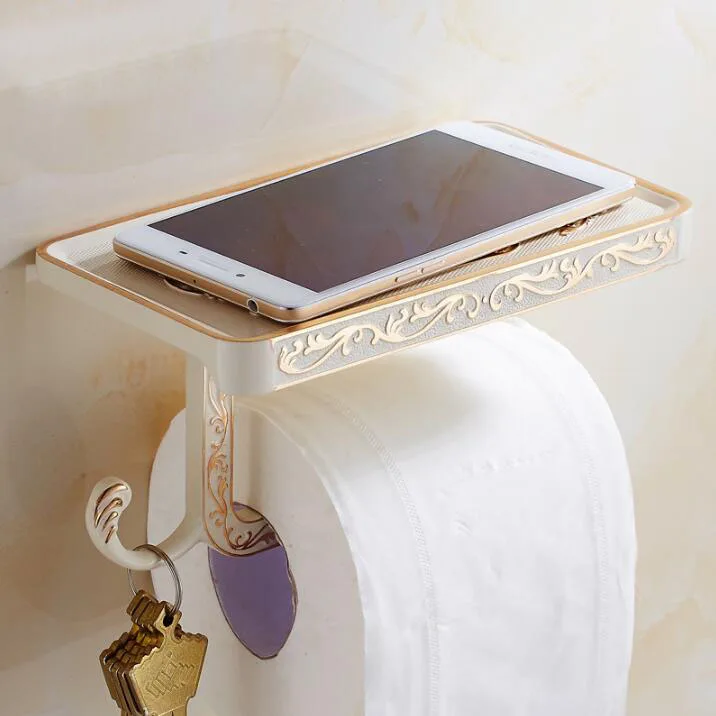Wholesale And Retail Antique Carving Toilet Paper Roll Holder Rack with Phone Shelf Wall Mounted hook | Обустройство дома
