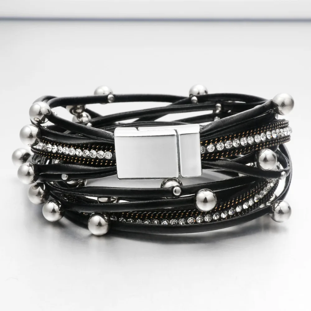 2018 цветной кожаный браслет многослойное украшение в стиле панк браслеты и Couro