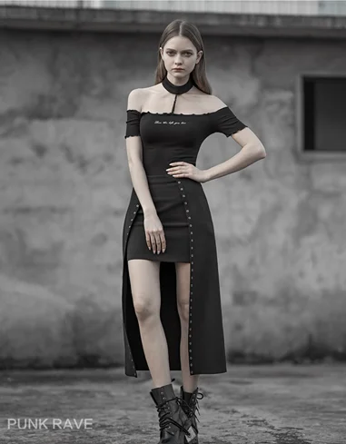 Punk Rave Women's Goth Fake Two-piece Maxi Skirts PQ-601BQ Asia Size | Женская одежда