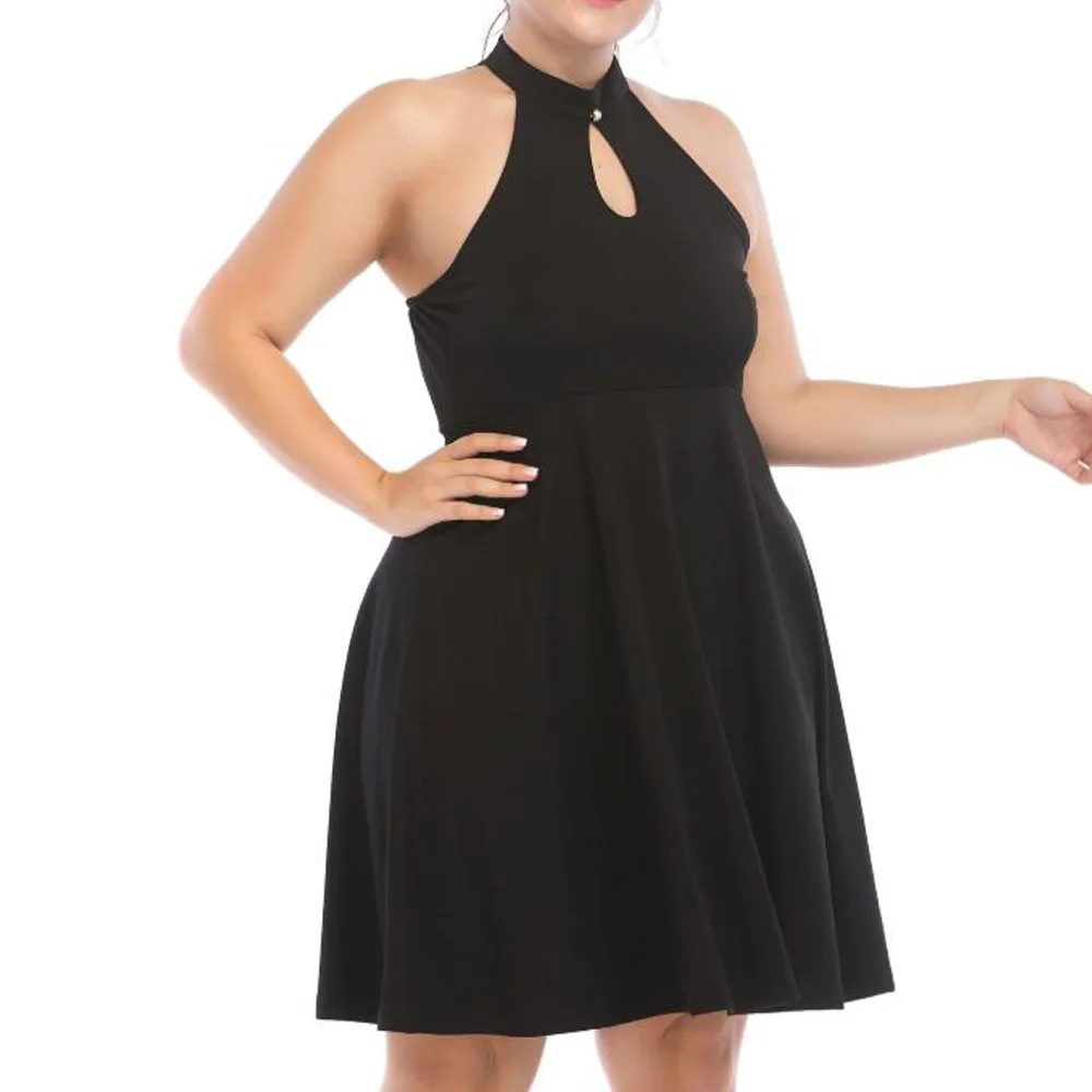 Женские платья больших размеров черный сексуальный воротник хомутиком без спины