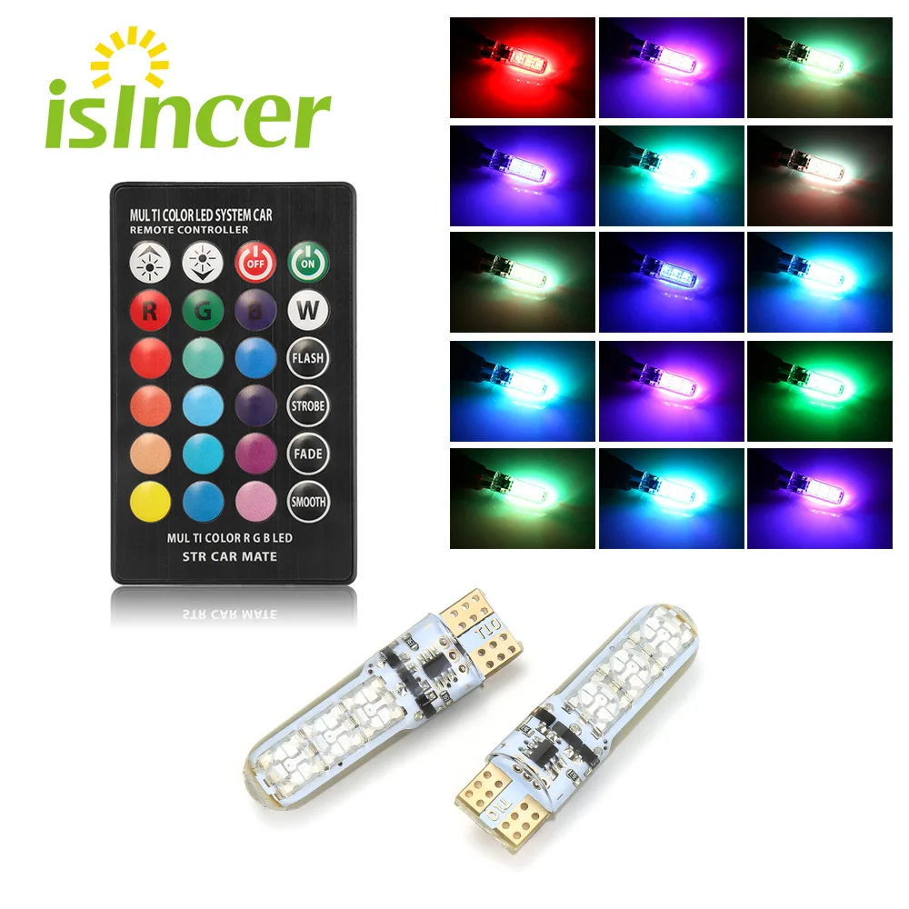 2 шт. автомобиль RGB светодиодный 12V T10 5050 6SMD пульт дистанционного управления для